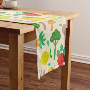 Vegetables broccoli carrots pepper lemon pattern short table runner