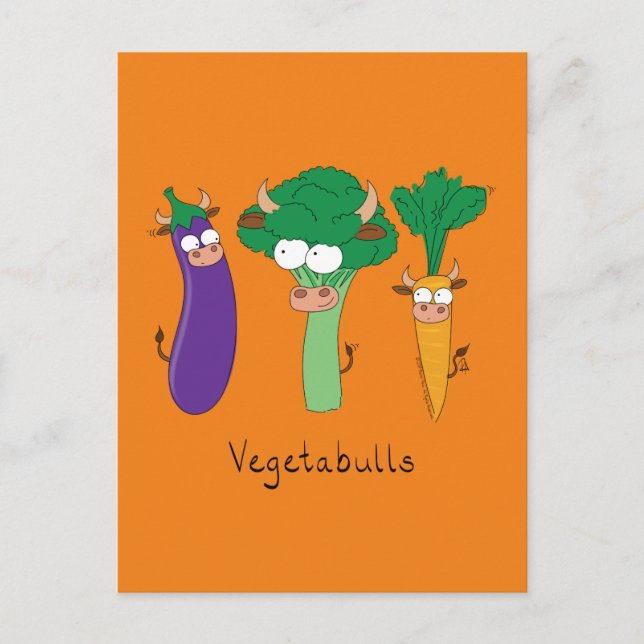 Vegetables Bulls Cute Kids Cartoon Postcard (Front)