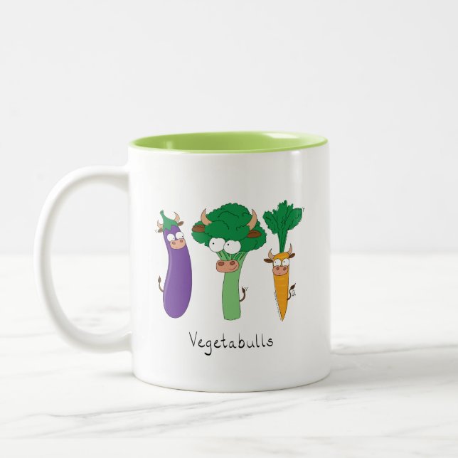Vegetables Bulls Cute Kids Cartoon Two-Tone Coffee Mug (Left)