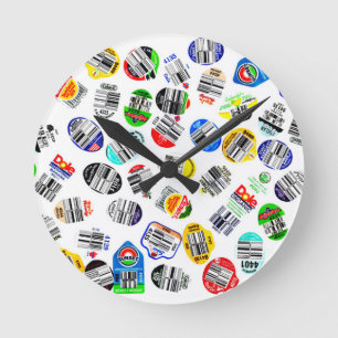 Vegetables Fruits Barcode Sticker Pattern Round Clock