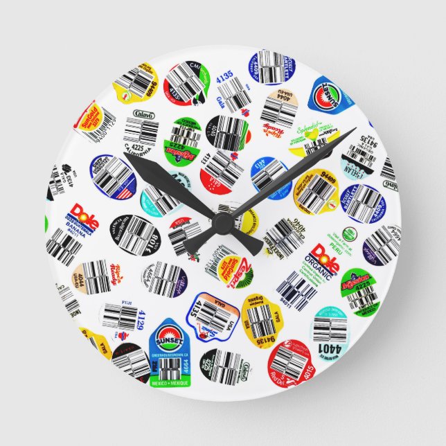 Vegetables Fruits Barcode Sticker Pattern Round Clock (Front)