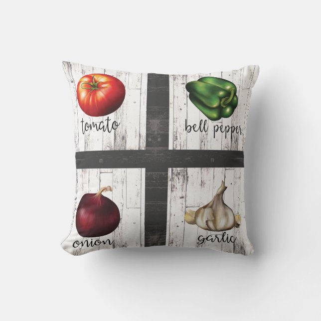 Vegetables & Herbs Rustic Modern Kitchen Food Art Cushion (Front)