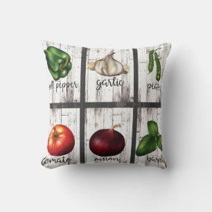 Vegetables & Herbs Rustic Modern Kitchen Food Art Cushion