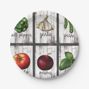 Vegetables & Herbs Rustic Modern Kitchen Food Art Paper Plate