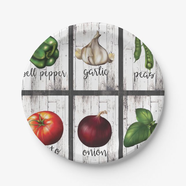 Vegetables & Herbs Rustic Modern Kitchen Food Art Paper Plate (Front)