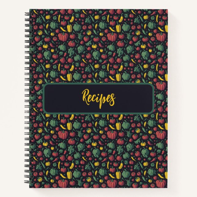 Vegetables peppers chilli pattern kitchen recipe notebook (Front)