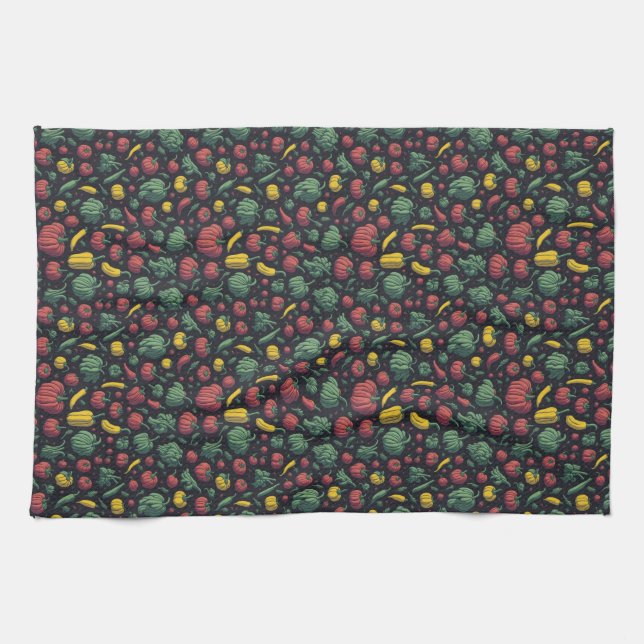 Vegetables peppers chilli pattern kitchen theme tea towel (Horizontal)