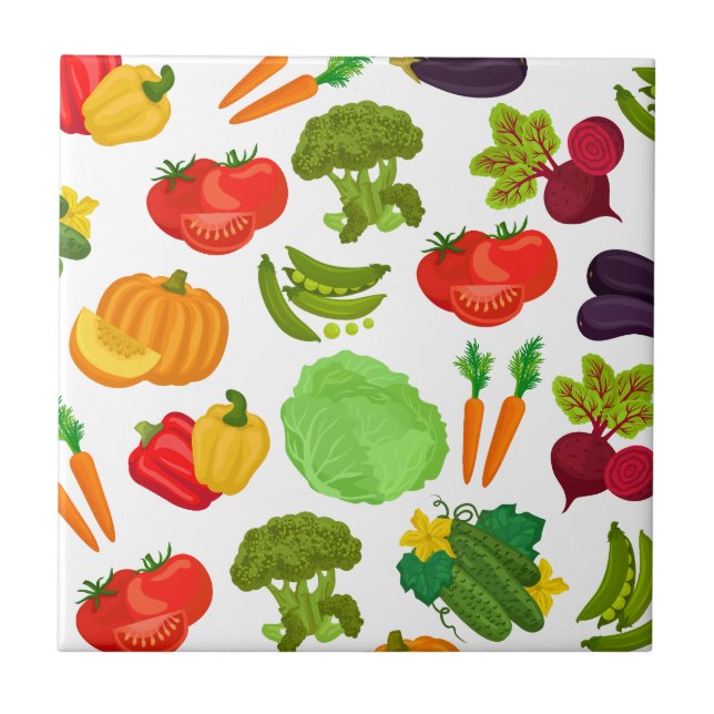 Vegetables Seamless Vegan Pattern Ceramic Tile (Front)