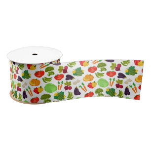 Vegetables Seamless Vegan Pattern Satin Ribbon