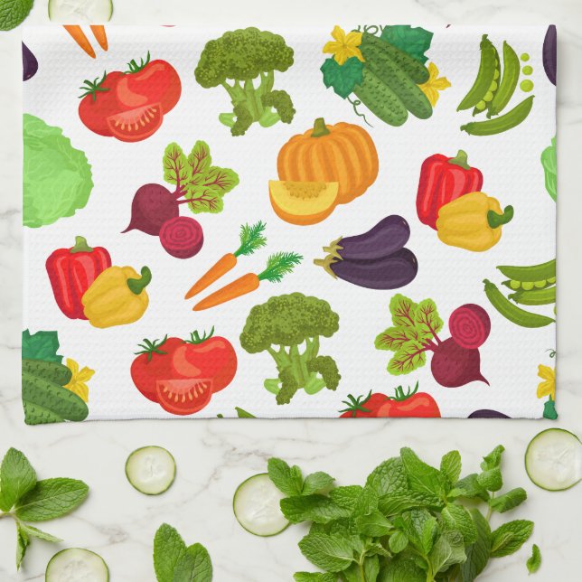 Vegetables Seamless Vegan Pattern Tea Towel (Folded)