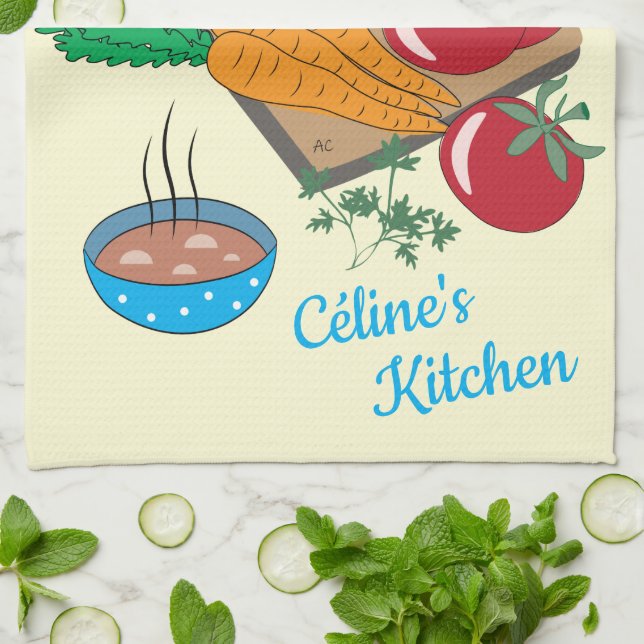 Vegetables Soup Kitchen Towel with Name (Folded)