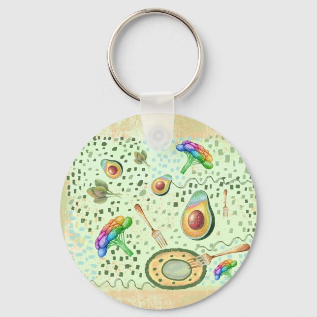  vegetarian broccoli and avocado key ring (Front)