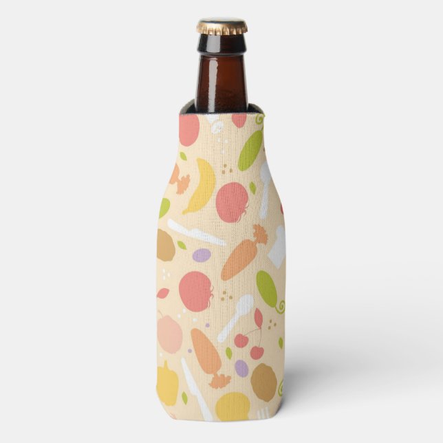Vegetarian cooking pattern background bottle cooler (Bottle Front)