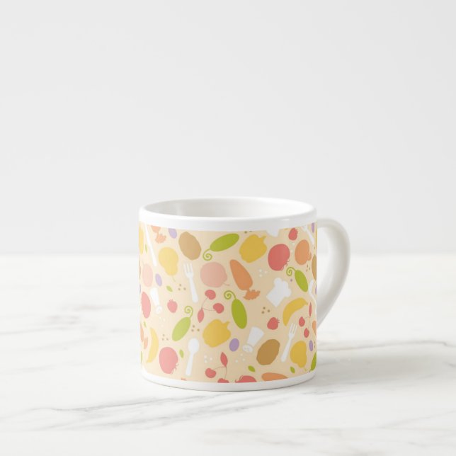 Vegetarian cooking pattern background espresso cup (Front Right)