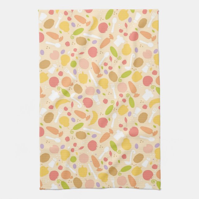 Vegetarian cooking pattern background tea towel (Vertical)