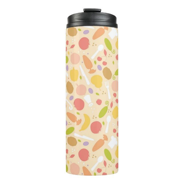 Vegetarian cooking pattern background thermal tumbler (Front)