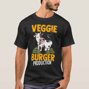 Vegetarian Food Farm Girl Cow Veggie Burger Produc T-Shirt