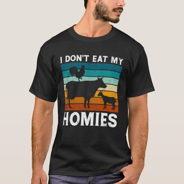 Vegetarian I Don t Eat My Homies  Vegan Retro T-Shirt (Front)