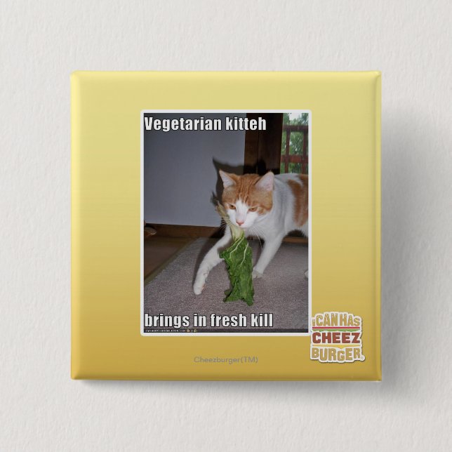 Vegetarian Kitteh 15 Cm Square Badge (Front)