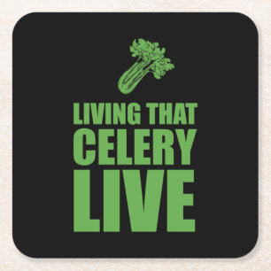Vegetarian Living That Celery Live Square Paper Coaster