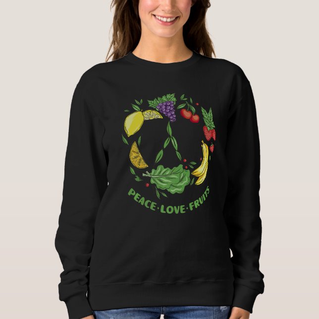 Vegetarian Love Peace Sign Fruit Vegan Veggie Vega Sweatshirt (Front)