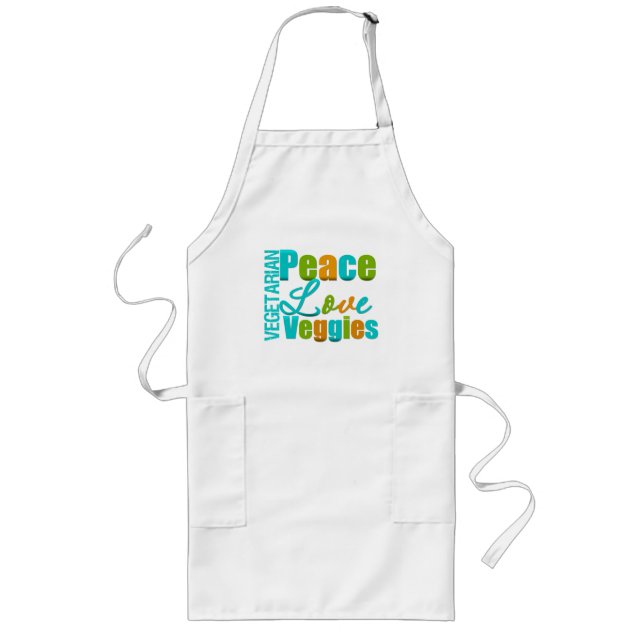 Vegetarian Peace Love Veggies Long Apron (Front)