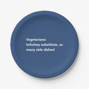 Vegetarian Thanksgiving Poem Minimal Blue Paper Plate