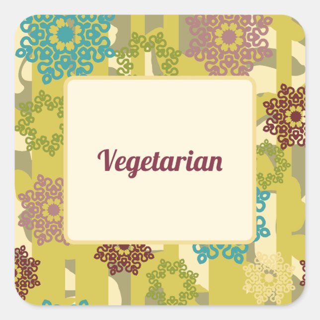 Vegetarian Urban Floral Dietary Needs Square Sticker (Front)