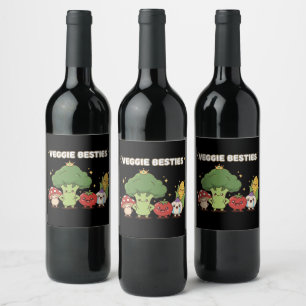Veggie Besties Cute Kawaii Cartoon Vegetable Wine Label