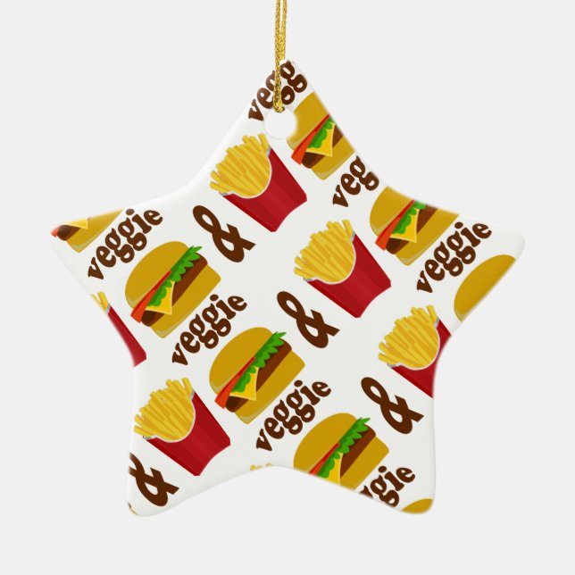 Veggie Burger and Fries Ceramic Tree Decoration (Front)