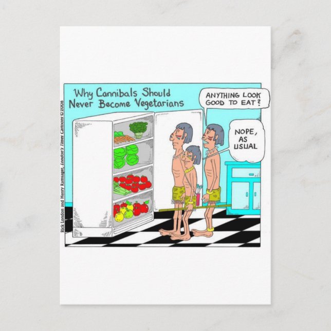 Veggie Cannibals Funny Offbeat Cartoon Gifts Postcard (Front)
