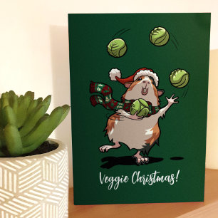 Veggie Christmas! Guinea Pig Juggling Sprouts Card
