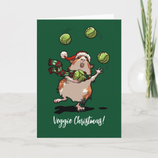 Veggie Christmas! Guinea Pig Juggling Sprouts Card