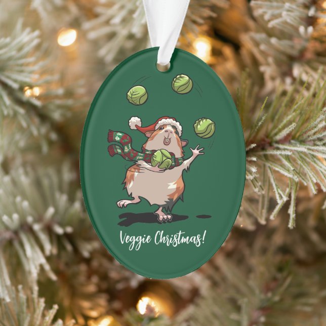 Veggie Christmas! Guinea Pig Juggling Sprouts Ornament (Tree)