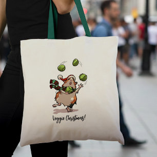 Veggie Christmas! Guinea Pig Juggling Sprouts Tote Bag