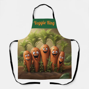 "Veggie King" Fun Cartoon Carrots Chef Apron