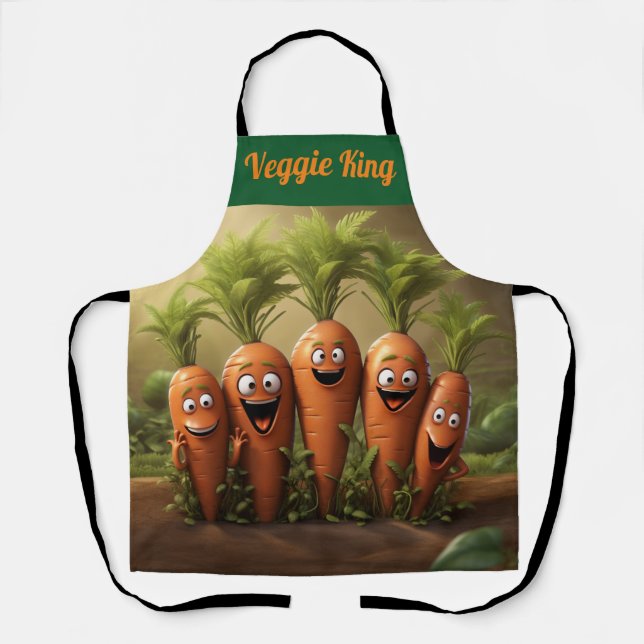 "Veggie King" Fun Cartoon Carrots Chef Apron (Front)