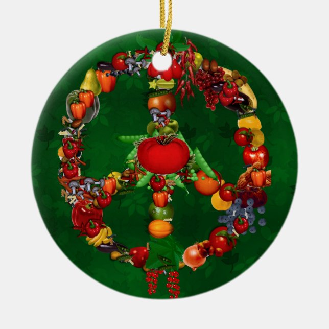 Veggie Peace Sign Ceramic Tree Decoration (Front)