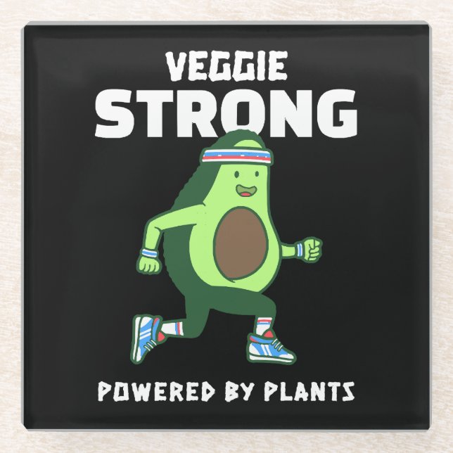 Veggie Strong, Powered by plants Glass Coaster (Front)