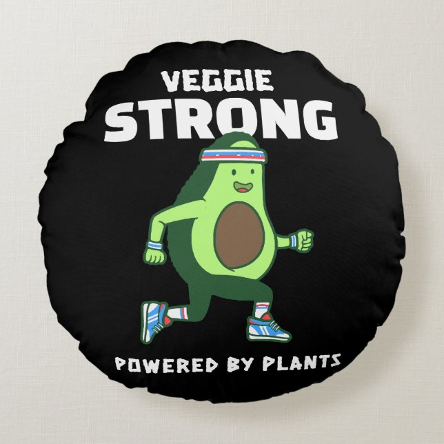 Veggie Strong, Powered by plants Round Cushion (Front)