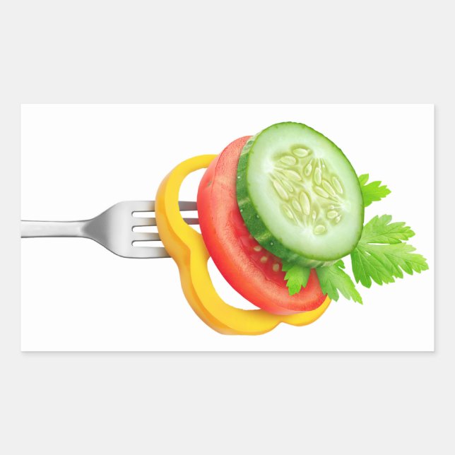 Veggies on a fork rectangular sticker (Front)