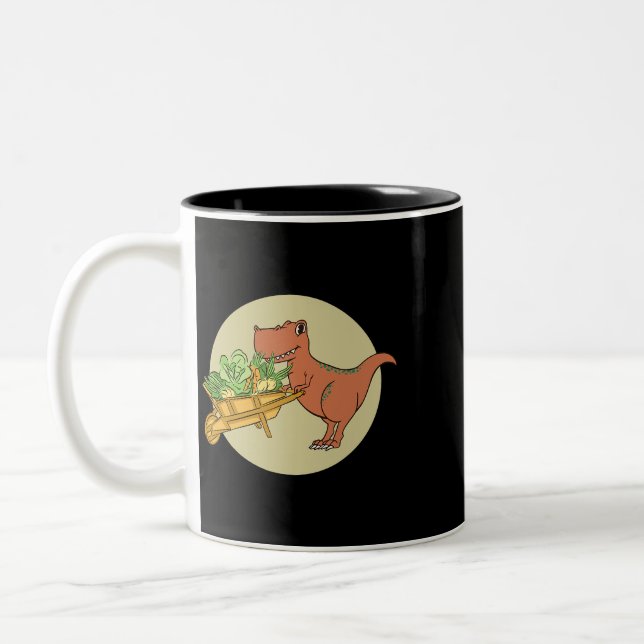 Veggiesaurus Proud Vegan Vegetarian Dinosaur Lover Two-Tone Coffee Mug (Left)