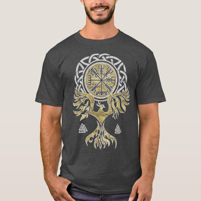 Vegvisir and Phoenix bird T-Shirt (Front)