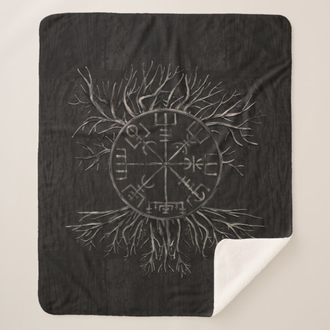Vegvisir and Tree of life Yggdrasil Sherpa Blanket (Front)
