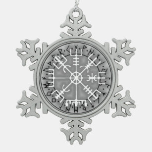 Vegvísir Icelandic magical amulet stave Snowflake Pewter Christmas Ornament