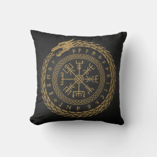Vegvisir Norse Serpent Rune Circle Design Cushion