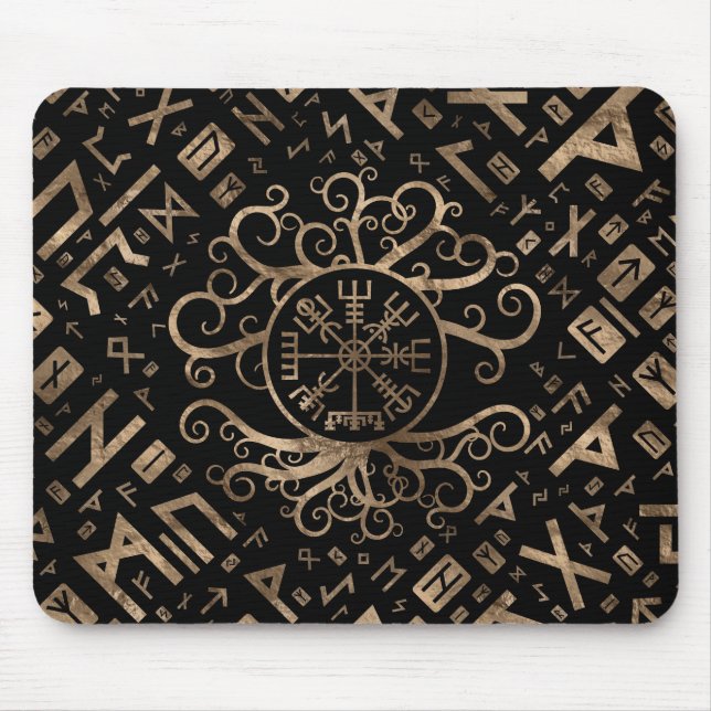 Vegvisir Tree of life Yggdrasil and Runes Mouse Pad (Front)