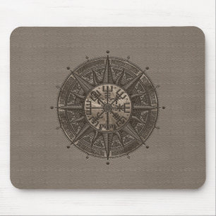 Vegvisir - Viking Compass - Beige Leather and gold Mouse Pad