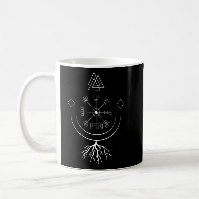 Vegvisir Viking Compass Of Norse Mythology With Ru Coffee Mug (Left)