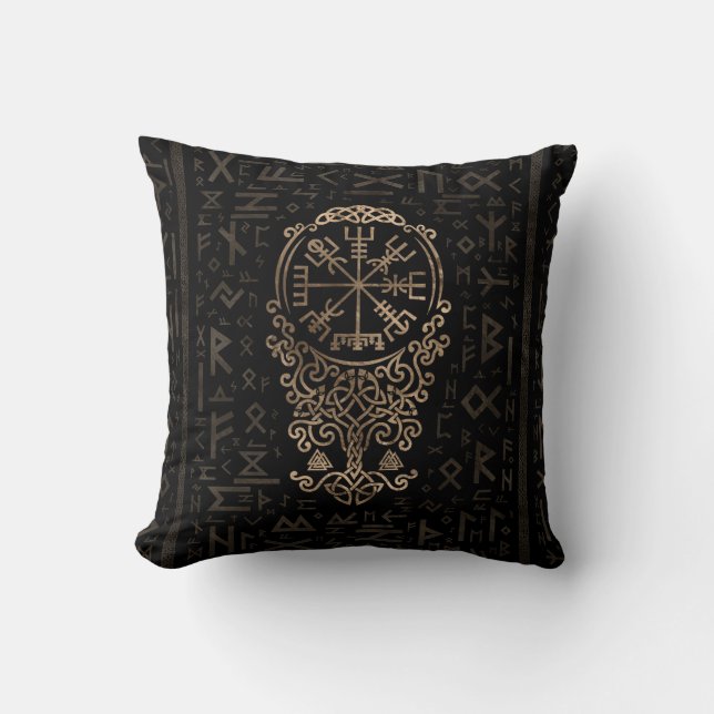 Vegvisir - Viking Compass on Futhark pattern Cushion (Front)